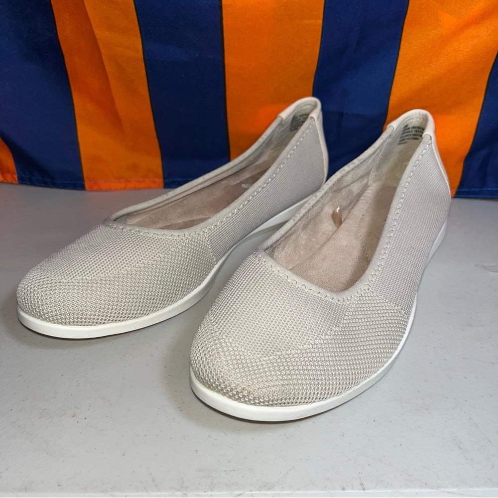 WOMEN'S WHITE MT. MOUNTAIN CREAM ROUND TOE BALLET FLATS BUCKLE SLIP ON SHOES 10W